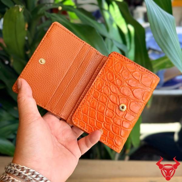 Ví nữ da cá sấu VRA8 3 gấp tiện dụng màu cam nổi bật
