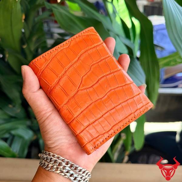 Ví da cá sấu nữ VRA8 thiết kế nhỏ gọn màu cam thời trang