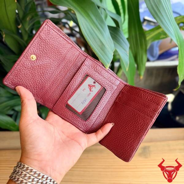 Ví da cá sấu nữ VRA8 thiết kế nhỏ gọn màu đỏ mận