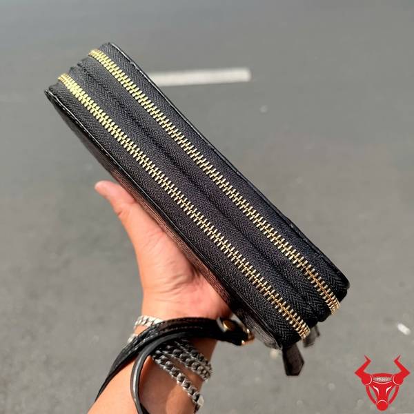 Ví cầm tay da cá sấu đen thiết kế tiện dụng cao cấp
