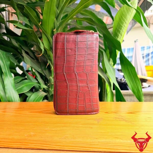 Ví cầm tay da cá sấu BEA8 đỏ rượu sang trọng