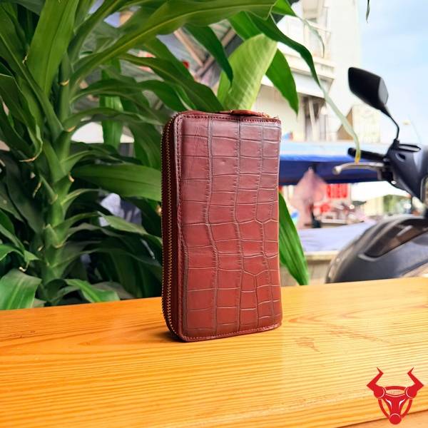 Ví cầm tay da cá sấu BEA8 đỏ rượu cao cấp