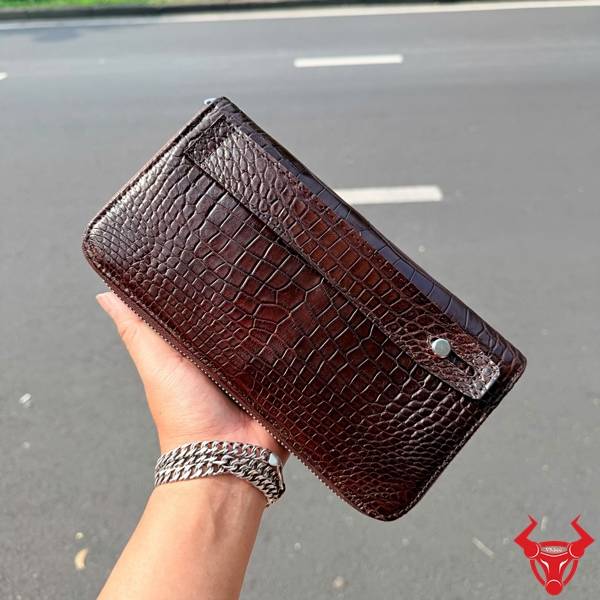 Ví da cá sấu nâu đất cao cấp BEA8