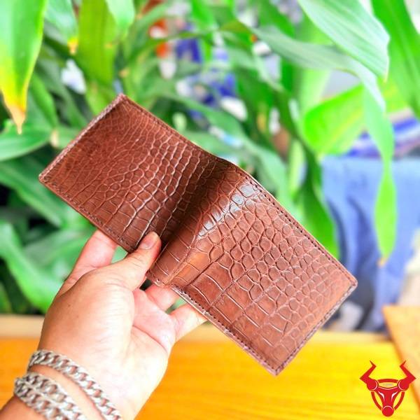 Ví nam da bụng cá sấu 2 mặt VCAA8 màu nâu đất đẳng cấp