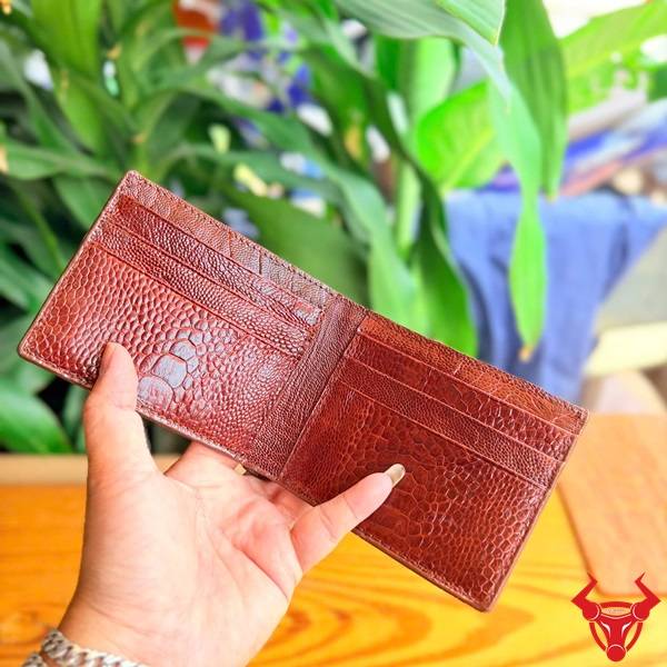 Ví nam da đà điểu VCAD1 sơn cạnh màu nâu đỏ đậm