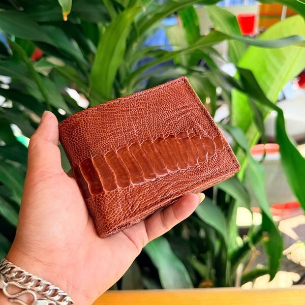 Mẫu ví mini da đà điểu VGD1 màu nâu đỏ cao cấp.