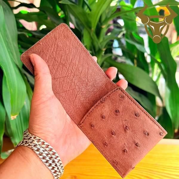 Ví sen da đà điểu full 2 mặt màu nâu đất cao cấp