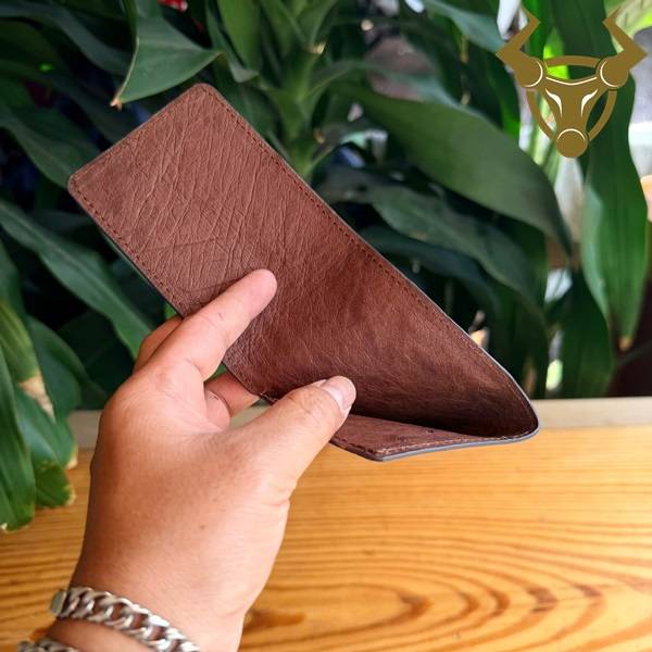 Ví sen da đà điểu full 2 mặt nâu đất cao cấp bền đẹp