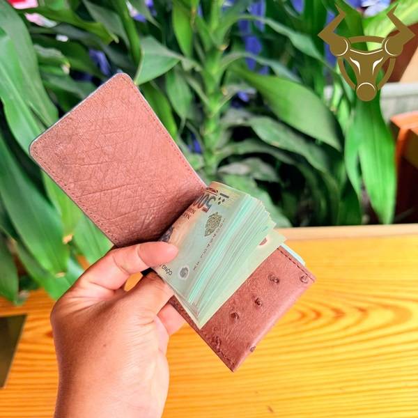 Ví sen da đà điểu màu nâu đất bền đẹp cao cấp