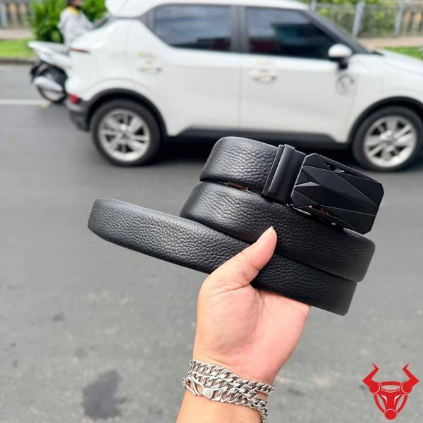 Thắt lưng nam da bò hạt mềm khóa ray trượt cao cấp lịch lãm