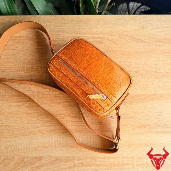 Túi đeo chéo nam da cá sấu màu cam thiết kế tinh tế cao cấp