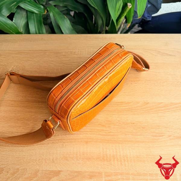 Túi đeo chéo nam da cá sấu Thái màu cam thời trang cao cấp