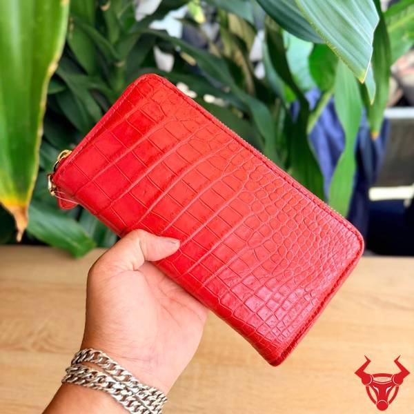Ví cầm tay nam da cá sấu cao cấp màu đỏ thiết kế sang trọng