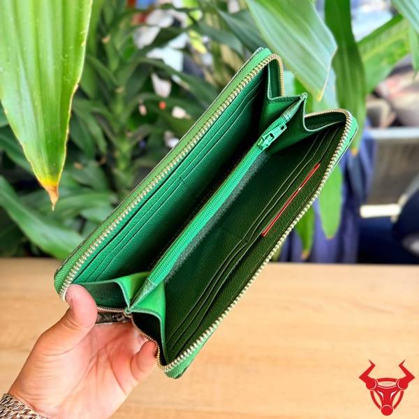 Ví cầm tay da cá sấu màu xanh lá cao cấp thiết kế sang trọng tiện dụng