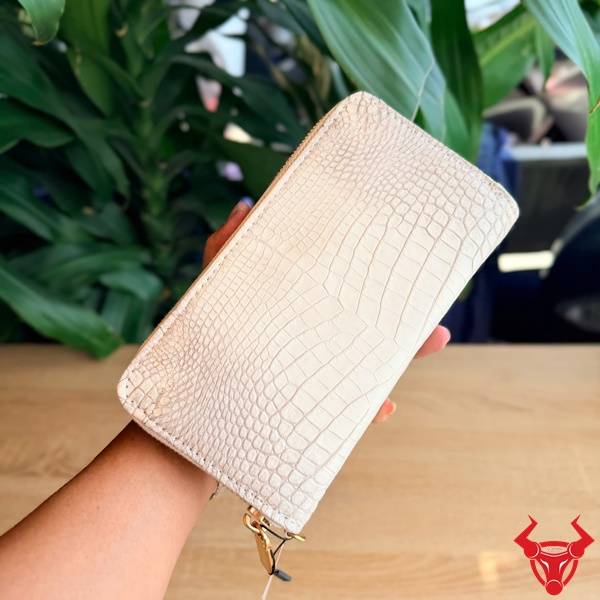 Ví cầm tay da cá sấu màu bạch tạng cao cấp thiết kế sang trọng