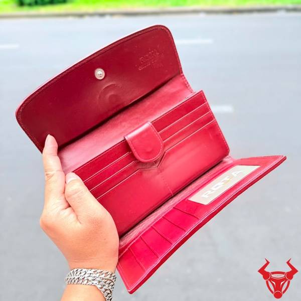 Ví cầm tay dài 3 gấp da cá đuối đỏ phong cách cao cấp