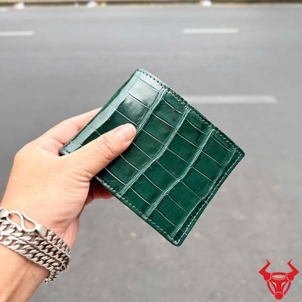 Ví nam da cá sấu thật màu xanh lục phong cách hiện đại cao cấp