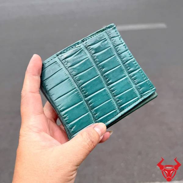 Ví nam da cá sấu thật màu xanh xám phong cách hiện đại cao cấp