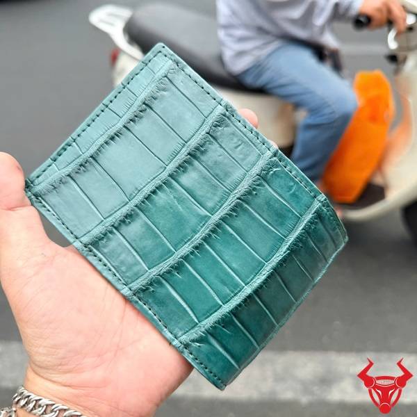 Ví nam da cá sấu Thái Lan màu xanh xám sang trọng hiện đại