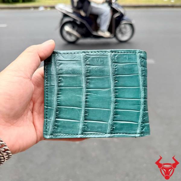 Ví nam da cá sấu màu xanh xám thiết kế sang trọng tiện dụng