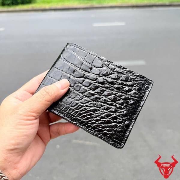 Ví nam da cá sấu thật màu đen sơn cạnh sang trọng cao cấp