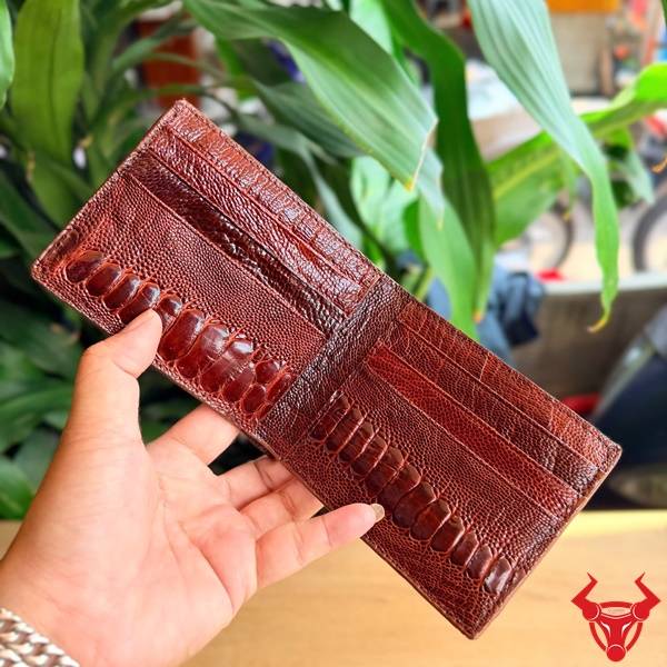 Ví nam da chân đà điểu màu nâu đỏ nhỏ gọn sang trọng cao cấp