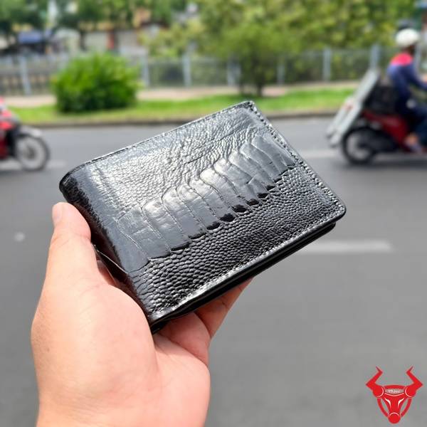Ví nam da chân đà điểu thật màu đen sơn cạnh sang trọng