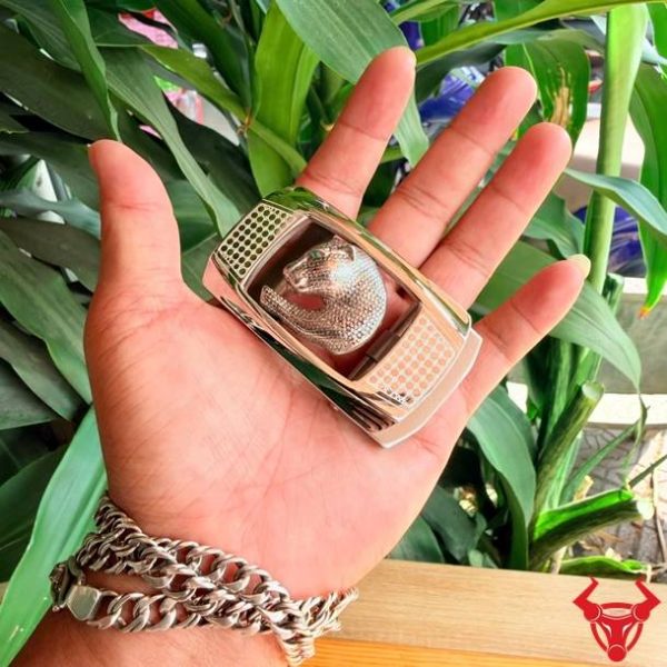 Khóa thắt lưng thép K142 hình con báo phong cách nam tính.