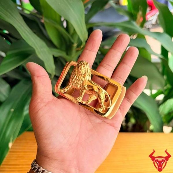 Khóa Thép K140 Ray Trượt Tự Động Cho Quý Ông Bản Lĩnh Mặt khóa thắt lưng thép K140 hình sư tử cao cấp bản 3.5cm.