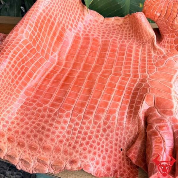 Tấm da cá sấu bóng kính màu hồng size 5X bỏ gai có đường vân cân xứng.