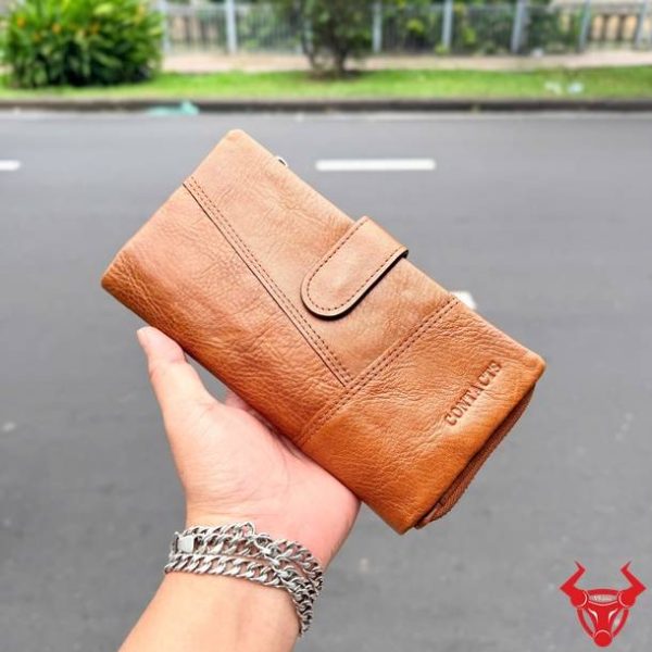 Ví da bò nữ VICT02 màu nâu bò dáng dài tiện dụng và thời trang.