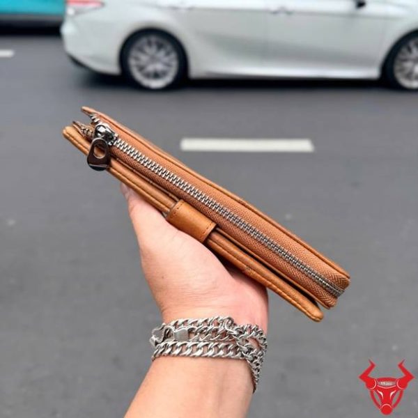 Ví cầm tay nữ dáng dài VICT02 da bò màu nâu bò nhiều ngăn tiện dụng.