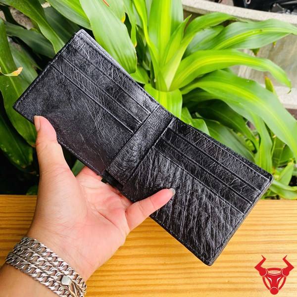Ví da bụng đà điểu 2 mặt VCD3 màu đen với đường may tinh xảo và chất liệu da cao cấp.