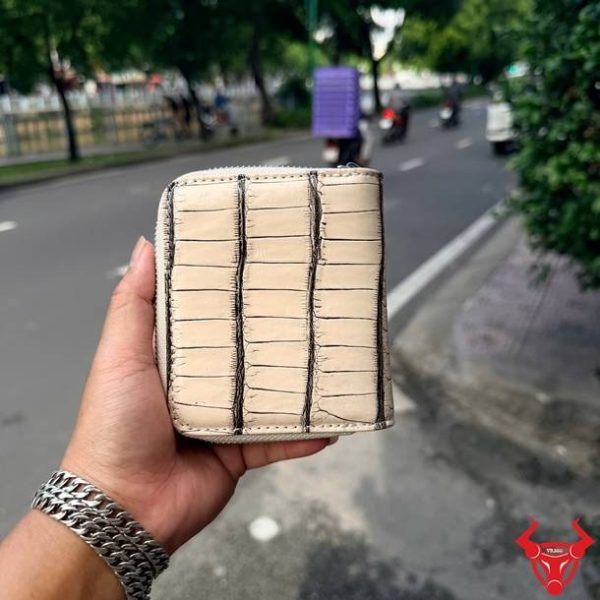 Ví Nữ Dáng Ngắn Da Cá Sấu Thái Lan Trắng Đen Sang Trọng Ví da cá sấu nữ VRBA8 màu trắng đen dáng ngắn phong cách