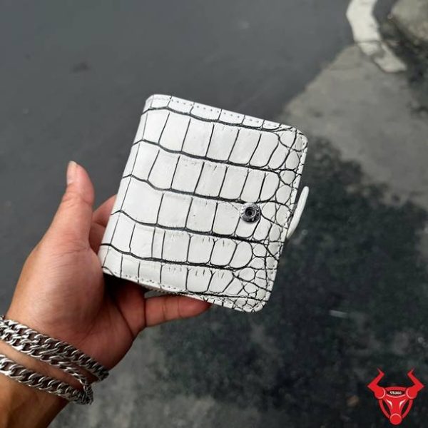 Ví nữ VRBA8 da cá sấu Thái Lan vân nhỏ trắng đen phong cách sang trọng