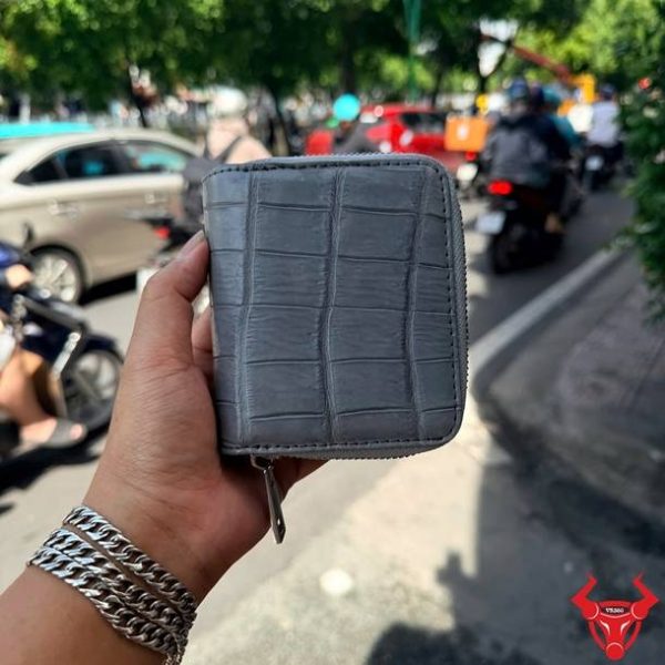 Ví Nữ Da Cá Sấu Da Bụng Màu Xám VRBA8 Cao Cấp Ví nữ da cá sấu dáng ngắn da bụng màu xám VRBA8 sang trọng