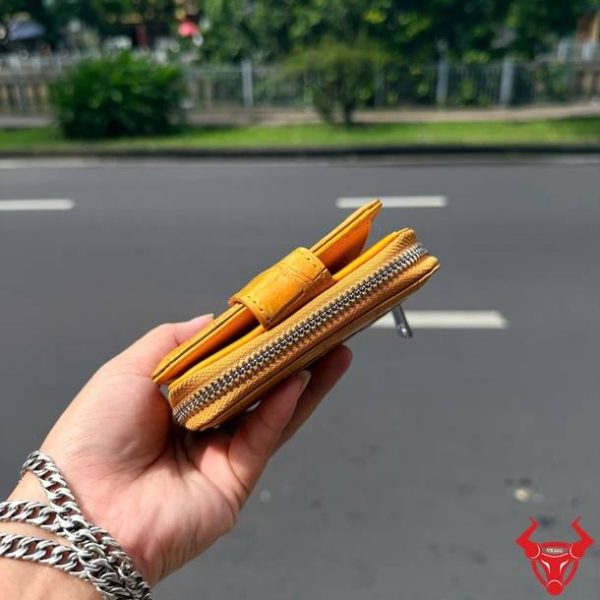 Ví nữ VRBA8 dáng ngắn da bụng cá sấu vân vuông vàng cam cao cấp