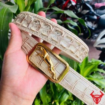 Thắt Lưng Ray Trượt Da Cá Sấu Bạch Tạng Khóa Thép Không Gỉ