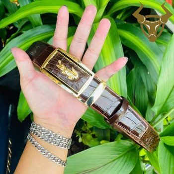 Thắt Lưng Da Cá Sấu Dây Liền Bản 3.5cm TLA4B2 Khóa Vàng