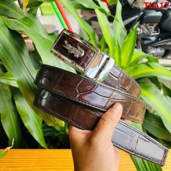 Thăt Lưng Bọc Viền Da Cá Sấu Màu Nâu Đất FBA9B2