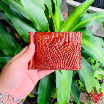 Ví Kẹp Tiền Nhỏ Gọn Da Gai Tay Cá Sấu Màu Nâu Đỏ VOA5