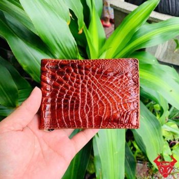 Ví Kẹp Tiền Nhỏ Gọn Da Gai Tay Cá Sấu Màu Nâu Sẫm VOA5