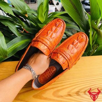 Giày Tây Da Cá Sấu Gai Đuôi GCA2- Size 42 Màu Vàng Cam