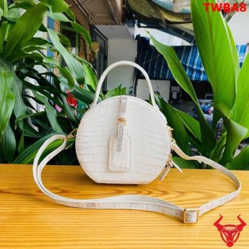 Túi Xách Form Tròn Da Cá Sấu TWBA8 Màu Bạch Tạng