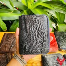 Ví mini da cá sấu 1 khuôn lồi BVA8 màu đen cao cấp.