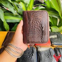 Ví mini da cá sấu 1 khuôn BVA8 màu nâu đất cao cấp.
