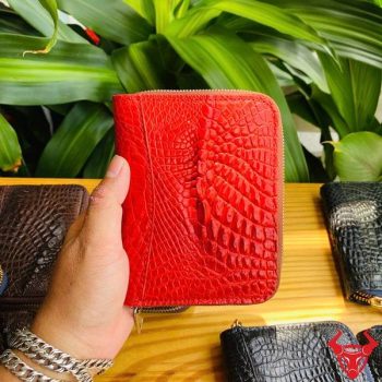 Ví Mini Da Cá Sấu 1 Khuôn Lồi BVA8 Màu Nâu Đỏ