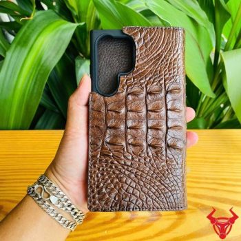 Bao Điện Thoại Samsung S24 Ultra Da Cá Sấu Gai Lưng Màu Nâu Đất