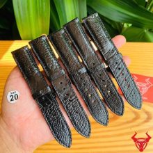 Dây đồng hồ da chân đà điểu 20mm màu đen cao cấp.