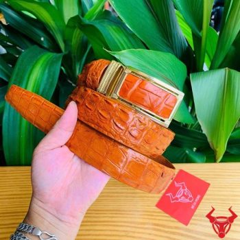 Thắt Lưng Da Cá Sấu Gù Liền TLA4B2 Màu Bò Cam Mặt Khóa Trơn